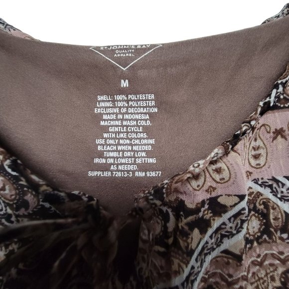 Size M Women's St. John's Bay lined Relaxed Stylish Blouse boho blouse brown - Picture 3 of 6